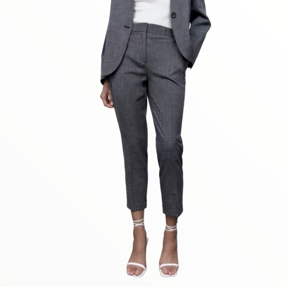 Zara Navy Ankle Cuffed/Cropped Pants Tailored Fit Size 12 - Picture 1 of 6